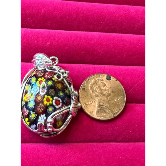 Colorful Millefiori Glass Cabachon & Sterling Silver 925 Pendant - Picture 4 of 4